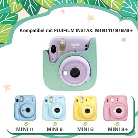 HIYQIN Sofortbildkameratasche kompatibel mit Instax Mini 11/9/8/8+, PU-Ledertasche mit verstellbarem Schultergurt (Enten-grün)