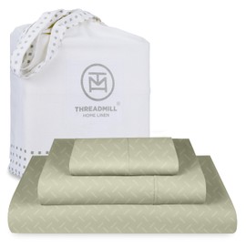 Threadmill Cotton Twin XL Sheet Set | 100% Cotton Sheets for Twin XL Size Bed | Damask Jacquard Sateen Twin XL Bed Sheets Set with 16” Deep Pocket | Soft Breathable 3 pc Cooling Sheet Set | Sage Green