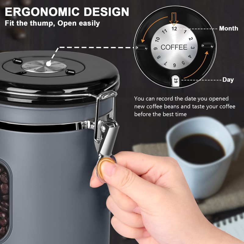 2800ML Airtight Coffee Canister with Date Tracker and Transparent Window,