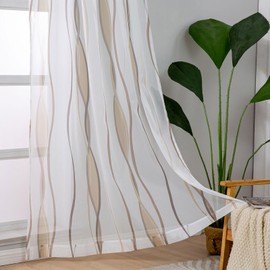 L.Z.E - Cortinas transparentes de gasa corta y color gris pardo de 63 pulgadas de longitud para sala de estar, juego de 2 paneles, cortinas y cortinas transparentes de gasa corta para recámara y