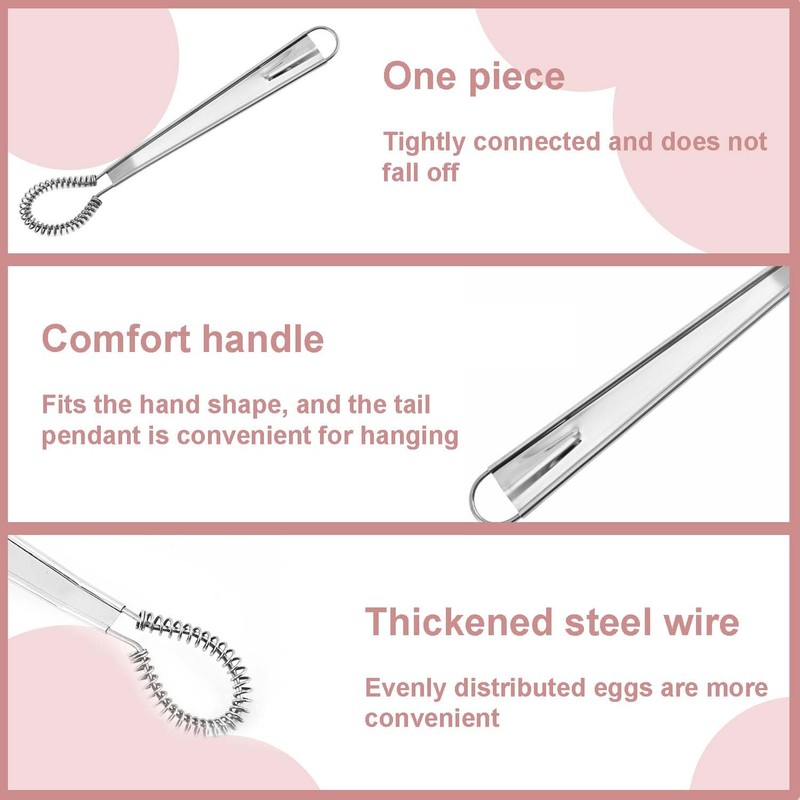 2 Pieces Hand Held Stainless Steel Whisk, Mini Small Spiral