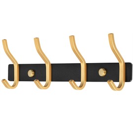 YUET Door Hooks, Towel Hook Stainless Steel Coat Hooks Wall Mounted Screw in Modern Metal Heavy Duty Coat Rack Row of Hooks Hanger Robe Clothes Hat Hook for Bathroom Bedrooms (Black & Gold)