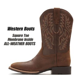Cowboy Boots For Men - Mens Sport Wide Square Toe Western Boot,Oil/Slip Resistant,Durable Fashionable Classic Pull on 10 Inch Wellington Boots - Soft Toe
