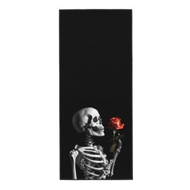 Dewoofly Skeleton Skull Red Rose Soft Fingertip Towels, Rock and Roll Hand Towel for Travel All Season 12 x 27.5 inch