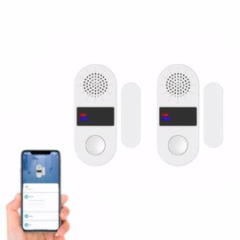 Mengshen 2 Pack ‌Smart Door Sensor Wireless WiFi Door Window Alarm Compatible with Alexa Google Assistant Real-Time Phone Notifications 130dB Alarm Easy to Install