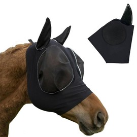 GETJOY Fly Mask for Horses, Horse Mask, Horse Head Mask, Horse Stuff, Horse Mask Adult, Mask Half Face with Ears Black Padded Mesh Fly Mask Hood Horse Fly Mask Long Nose with Ears Comfortable