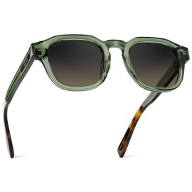 WMP Eyewear – Men’s Square Polarized Sunglasses: Thick Acetate Frame, Bold Geometric Shape, 5-Barrel Hinges, Retro 60s Design (Crystal Agave Green/Grey Brown Gradient Lens)