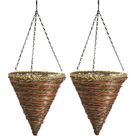 Green Thumb 12" Inch Rope & Fern Cone Shaped Hanging Basket Planter - Pack of (2)