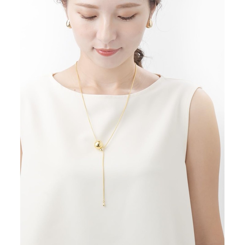 VingTAINE C3348 Necklace, Metal Ball, Sliding Chain, Slider Chain, Simple