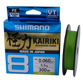 SHIMANO Kairiki 8, 300 Meter, Mantis Green, 0.10 mm/6.5 kg, Braided Fishing Line, 59WPLA68R01