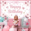 Bow Flower Birthday Backdrop,Bow Happy Birthday Banner Decorations for Girls