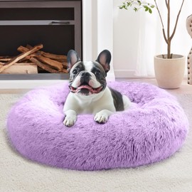 JOLLYVOGUE Calming Dog & Cat Bed for Large Dogs, Anti-Anxiety Donut Cuddler Cozy Soft Round Bed with Anti-Slip Bottom, Fluffy Faux Fur Plush Cushion Beds for Medium Dogs (36")