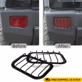 auguisy-motortrim 2pcs Black Rear Fog Light Lamp Guard Grille For Hummer H2 2003-2007 Carbon Steel