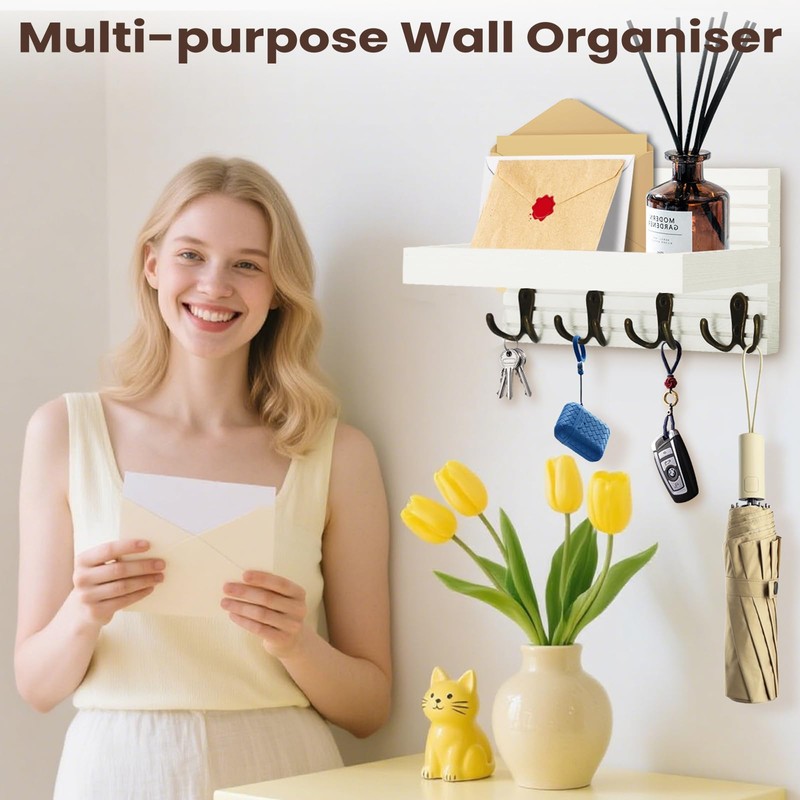 Votoko Key Holder with Wooden Tray White