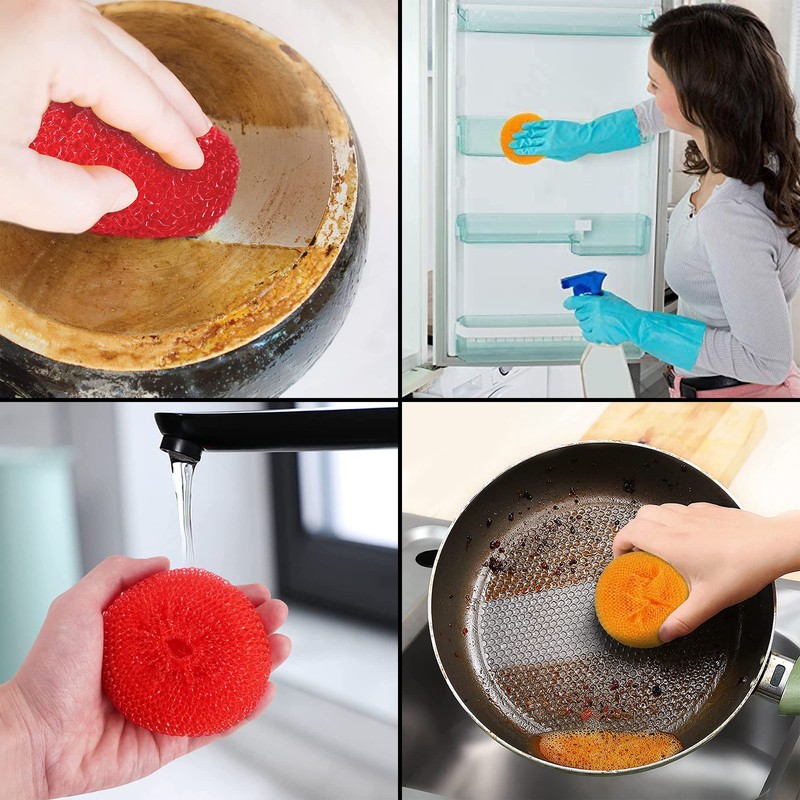 MKR Non-Scratch Round Plastic Scourers, Multi-Purpose Scouring Pads for Kitchen