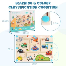 Moorle Montessori Toys for 3 4 5 Year Old Boys Girls Gifts, Magnetic Color and Number Maze, Wooden Magnetic Maze Toys Age 3 Toddler with Transportation, Educational Toys for Kids Birthday Xmas Gifts