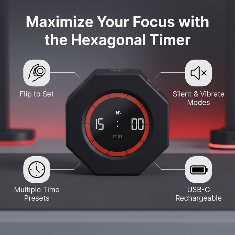 Pomodoro Timer, Hexagon Flip Timer, Desk Productivity Cube Timers with