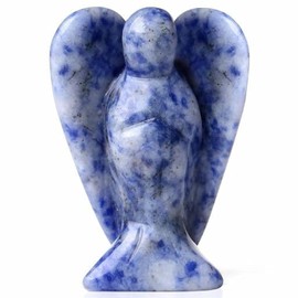 YATOJUZI 2" Blue Sodalite Angel Decors Natural Healing Crystals Polished Carved Gemstones Stones Hand Guardian Cute Sculpture Statue Reiki Energy Figurines Home Room Office Desk Decor Gifts for Women