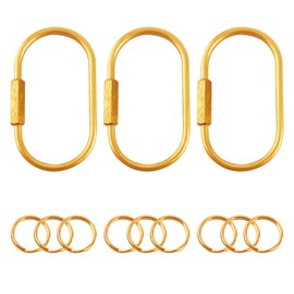 3 Set Gold Brass Key Rings - Purse Charms & Key Organizer with Carabiner Clip, Secure Screw Lock for Handbags, Jewelry Gifts