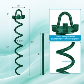 FEED GARDEN 16 Inch Spiral Ground Anchors Heavy Duty Screw in Spiral Stakes, 4 Pack Folding Ring Ground Stakes for Securing Dogs,Tents, Trampolines, Canopies, Swing Sets,Green