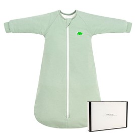 LILBESTIE 2.5 Tog Baby Sleeping Bag with Arms Long Sleeves Toddler Sleep Sack 0-6 6-12 12-24 Months - Winter Cotton Sleep Suit Bag Wearable Blanket with Two-way Zipper Green
