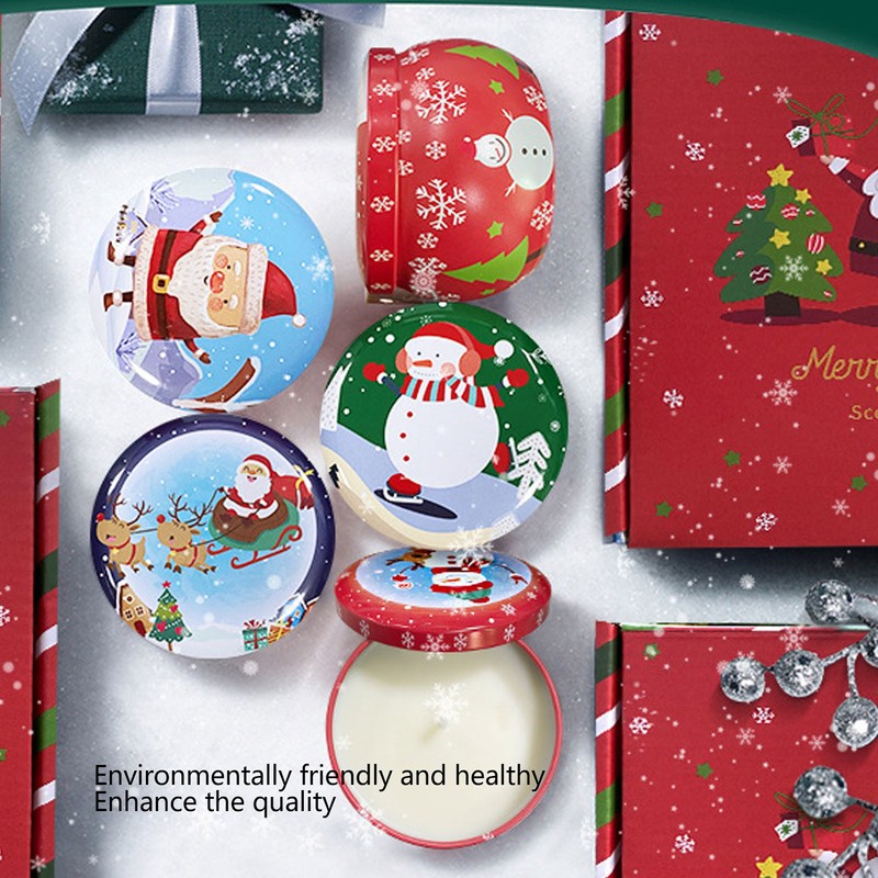 4Pcs Christmas Scented Candles Gifts Set Soy Wax Plant Oil