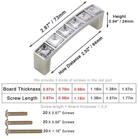 ESreake 10 Pack U Shape Diamond Crystal Glass Rhinestone Cabinet Pulls Knobs Handles,Modern Decorated Shiny Dresser Drawer Pulls Handles for Cupboard Wardrobe Dresser (2.5" Hole Centers, 10 Pack)