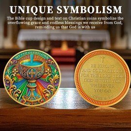 My Cup Runneth Over Christian Challenge Coin – Religious Pocket Token with Psalm 23:5 & Joshua 1:9 – Faith-Based Gift of Blessing, Strength & Courage for Men and Women