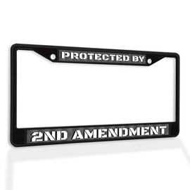 Metal Insert License Plate Frame Protected by 2Nd Amendment Weatherproof Car Accessories Black 2 Holes Solid Insert