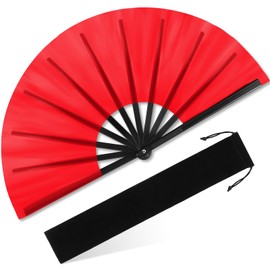 Blulu Large Folding Fans for Line Dancing Big Chinese Foldable Silk Clack Popping Fans for Line Dancing Make Sounds Boots on The Ground for Women Men Chinese Kung Fu Dance Party(Red)