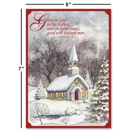 Current Snowy Church Christmas Greeting Cards Set - Set of 18 Large 5 x 7-Inch Folded Cards, Themed Religious Holiday Card Value Pack, Envelopes Included