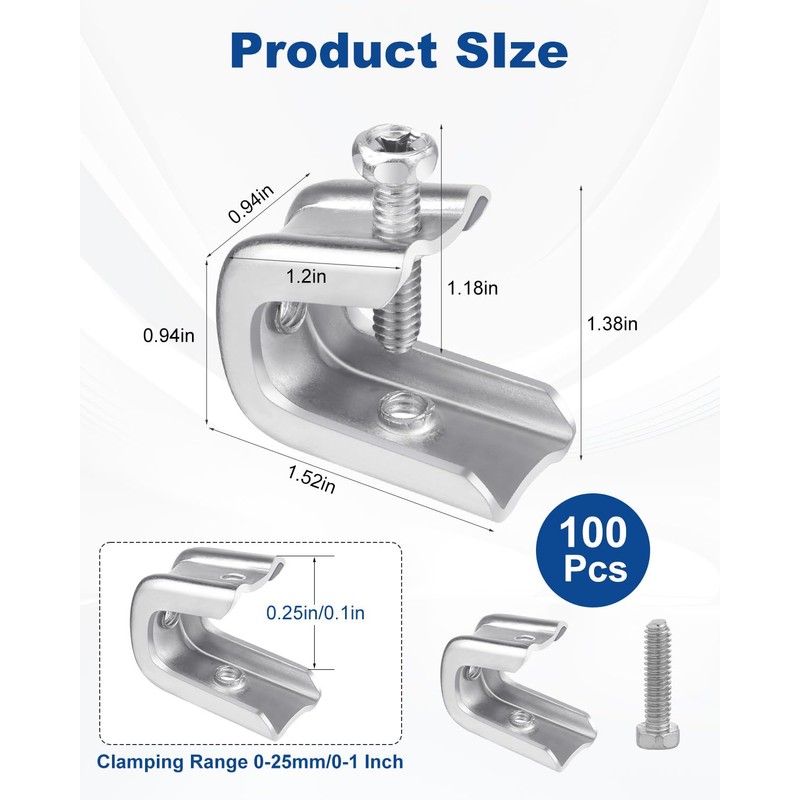 AOKLIT 100 Pcs Beam Clamp, 1/4" x 20 Beam Clamps