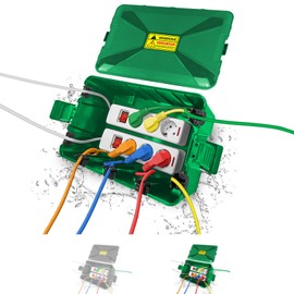 NARTOV Cable Box Waterproof XXL (32 x 22 x 13 cm), 7 Outlet Holes Box Waterproof Weatherproof Connection Box for Outdoor Use, Waterproof Cable Box IP54 Weatherproof Plug Cover (Green)