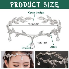 XoeLLe Princess Crystal Crown, Elf Crown, Vintage Green Rhinestone Tiara, Crystal Beads Forehead Headpiece, Tiara for Wedding, Bridal Themed Party, Carnival, Cosplay, Festival Accessories, Rhinestone