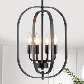 XINGQI Modern Black Chandeliers for Dining Room, Farmhouse Pendant Lighting Fixture Metal 4-Light Ceiling Lamp for Entryway Bedroom Hallway Foyer Kitchen Office Bar