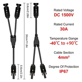 1 Pair Solar Cable Y Splitter 1 Y 2 30AWG Solar Parallel Connector Solar Panel Parallel Connector Wire Connector Set (Black+Black)