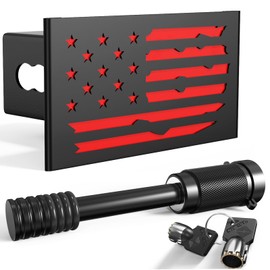 TOEASYTY Heavy Duty Hollow Out American Flag Metal Trailer Hitch Cover for 2-inch Receiver (with 5/8-inch Pin Dia Anti-Theft Hitch Lock, Black&Red)