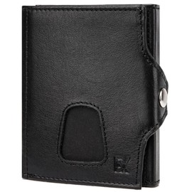 FOMAX Mini Wallet Slim Wallet with RFID Protection - Genuine Leather Wallet with Coin Compartment, black, Minimalist