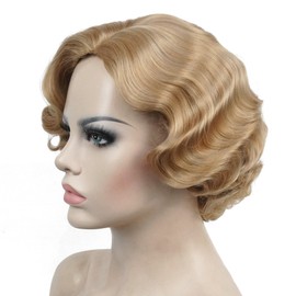 Lydell Vintage Cosplay Party Wig Light Butterscotch Short Finger Wavy Flapper Hairpiece