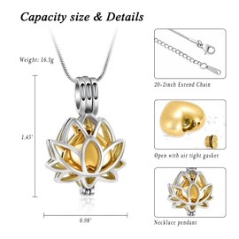 Lotus Flower Urn Necklace for Ashes for Women Stainless Steel Keepsake for Ashes for Human Pet Cremation Jewelry
