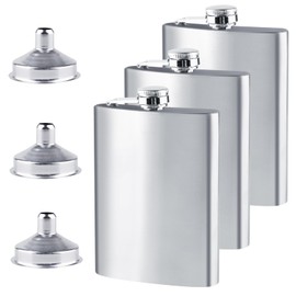 Pack of 3 Stainless Steel Hip Flasks with 3 Funnels, 8 oz.227 ml Leak-Proof Hip Flask Portable Spirit Hip Bottle for Men for Camping Climbing Picnic (Silver)