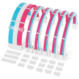 Sirlyr PSU Cable Extension,Customed Pre-Bend PC Power Supply Cable,1x 24 Pin ATX / 2X 8 (4+4) Pin EPS/Longer 3X 8 (6+2) Gold-Plated Pin Pcie,Nylon Sleeved Pink Blue White,6 Kits