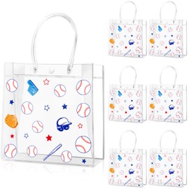 Lemicin 20 Pcs Baseball Clear PVC Gift Bag with Handles, 8 x 8 x 3 Inch Bulk Sport Goodie Treat Candy Bags Baseball Present Wrap Tote Bags for Boys Birthday Party Favor Baby Shower Supplies