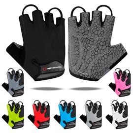 WESTWOOD FOX Cycling Gloves Half Finger Unisex Padded Grips Palm Bicycle Summer MTB Bike Gloves for Men Women Non-Slip Fingerless Short Mountain Bike Sports Hiking Climbing Gym (Black, XL)