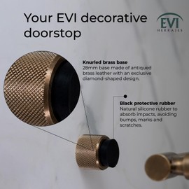 EVI Herrajes | Designer Wandtürstopper - Diamant gerändelt - 28x28mm - Messing Leder - Klebe- und Schraubmontage