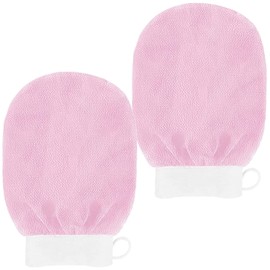 2PCS Exfoliating Mitt, Exfoliating Gloves, Body and Face Scrub, Remove Dead Skins and Impurities, Viscose Silk Material Exfoliating Glove for for Bath, Smoother and Healthier Skin (Pink)