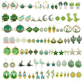 70pcs 35 Pairs Enamel Charms Pendants for Jewellery Making Bulk Lot Necklace Earrings Bracelet Craft DIY Findings, zinc, Green