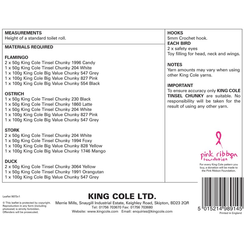 King Cole 9073 Crochet Pattern Bird Toilet Roll Holders in