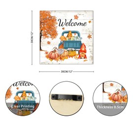 Gnome Welcome Blue Pumpkin Truck Wood Sign Farmhouse Maple Leaves Wall Plaque Harvest Thanksgiving Wall Decor Hanging Plaque Sign For Home Front Door Porch Garden Yard Housewarming Gift 12x12in