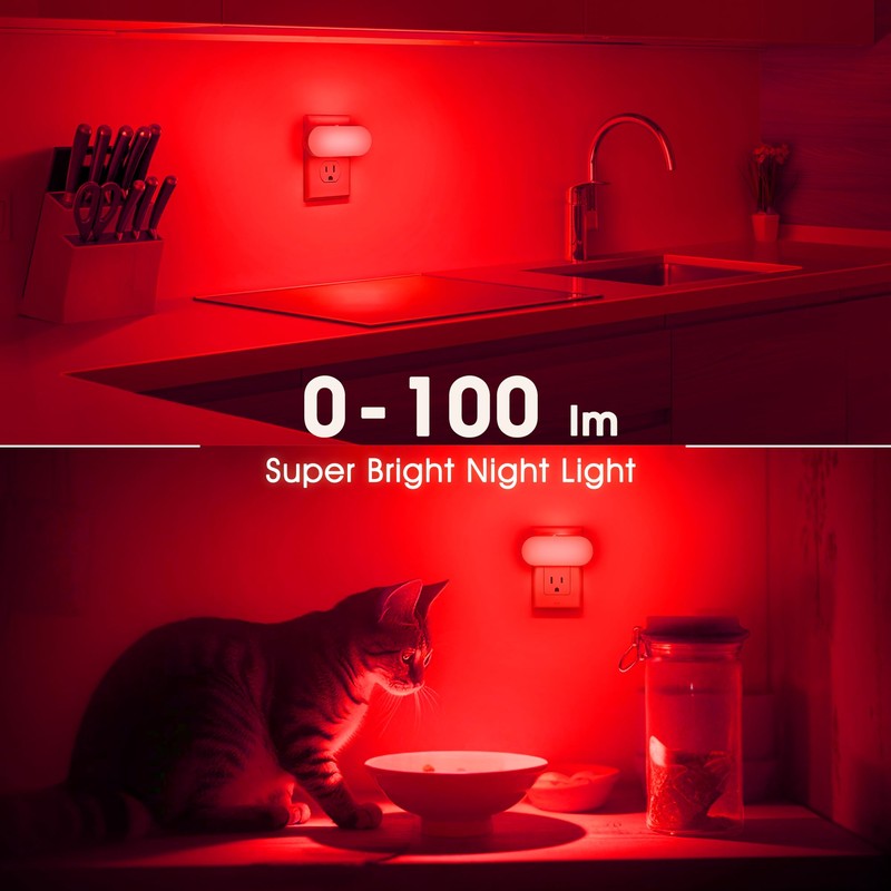 DORESshop Red Night Light, Auto On/Off, 0-100 LM Adjustable Brightness,